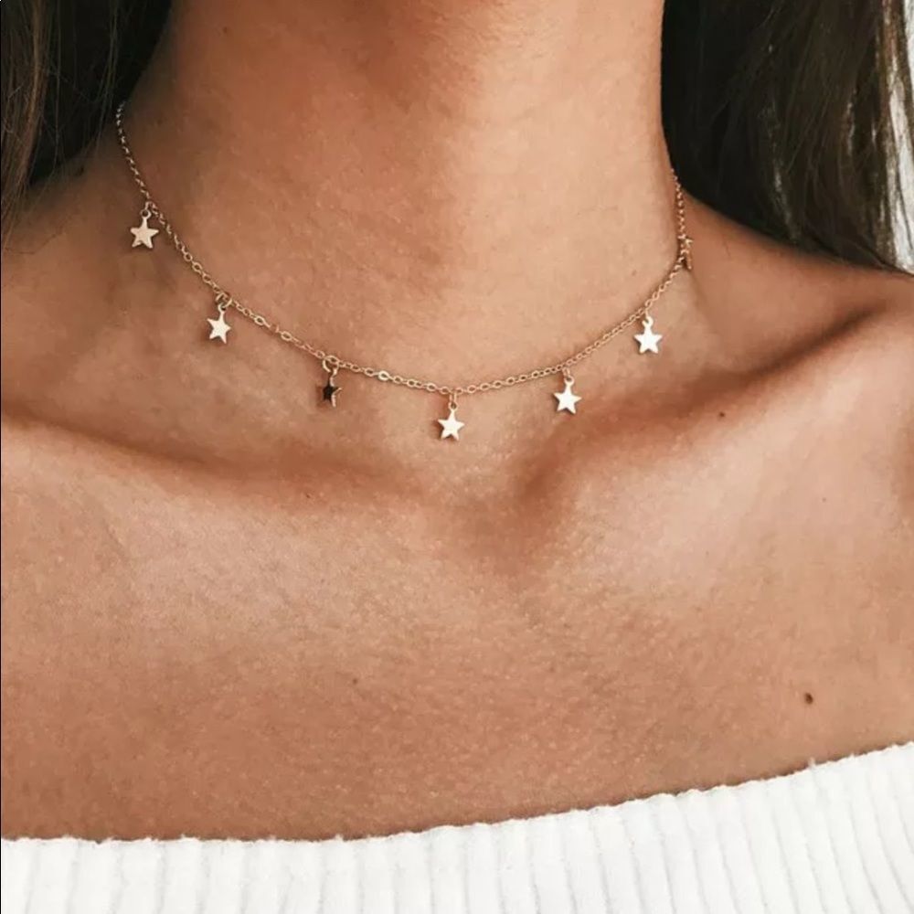 Star Pendant Gold Choker Clavicle Necklace, Brand New